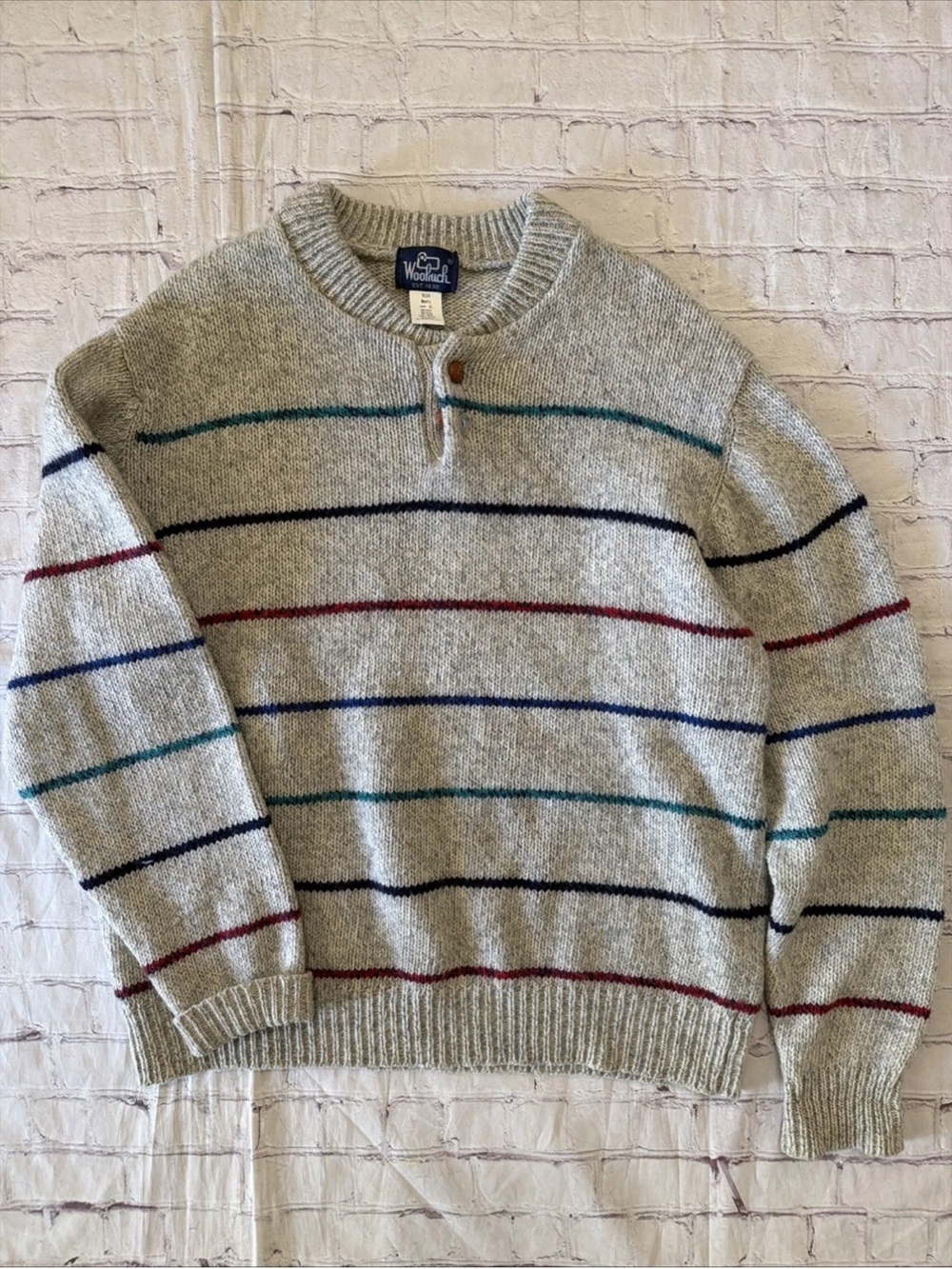 Vintage WOOLRICH Sweater Men's Striped Grandpa Fisherman Wool Blend Size XL